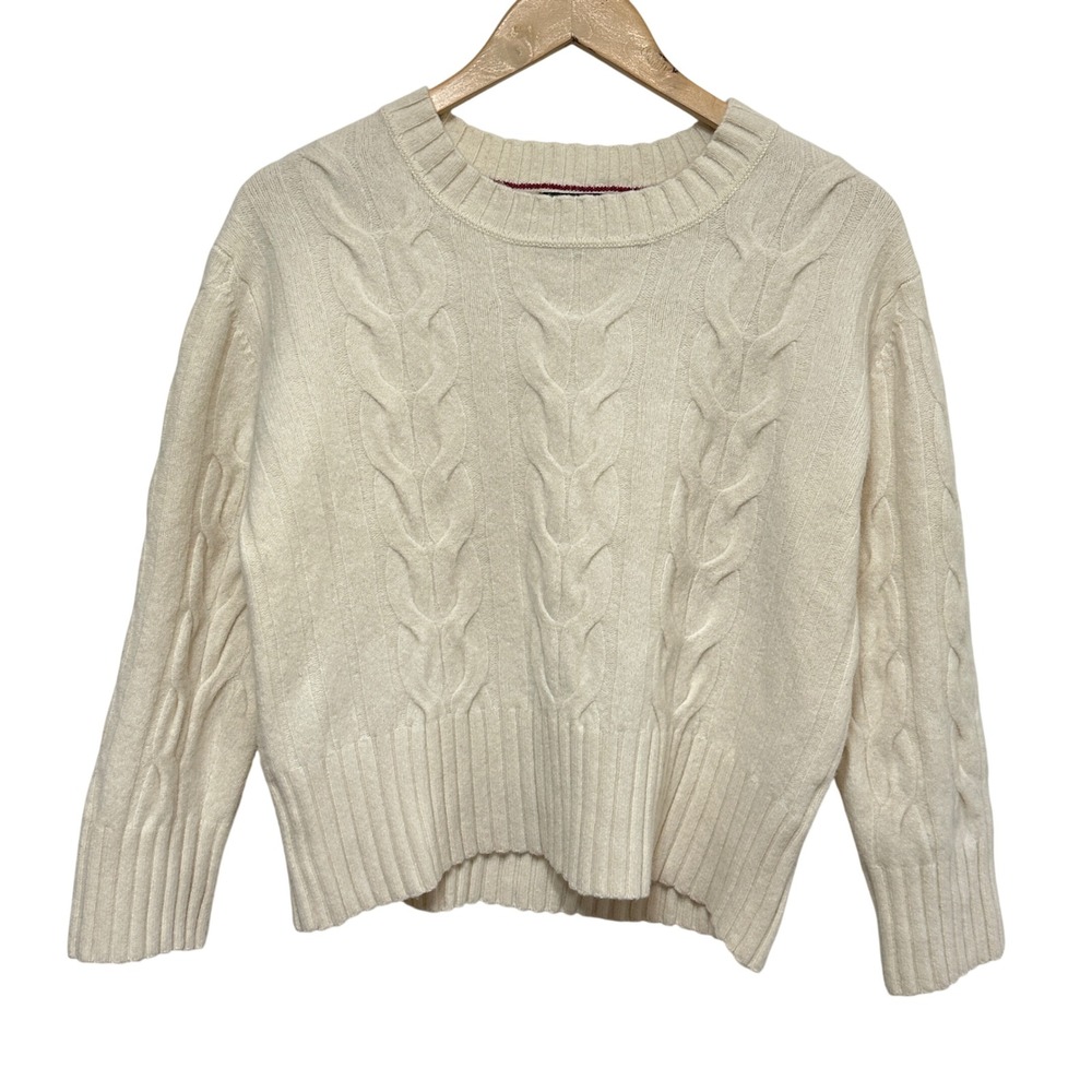 Banana Republic Textured Cable Knit Sweater Large Ivory Merino Wool Pullover